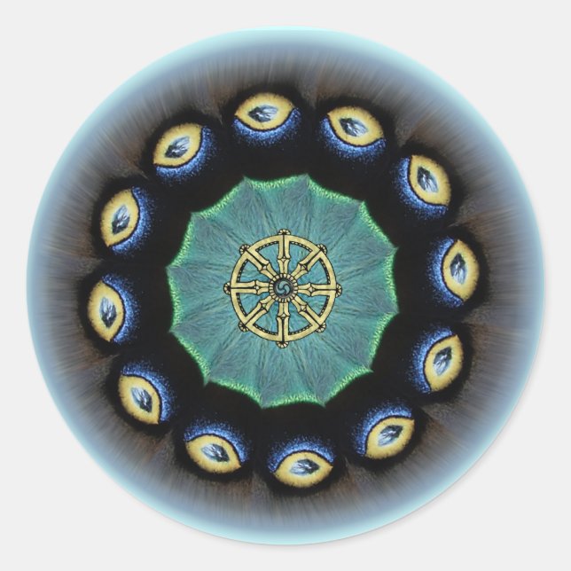 Pegatina Redonda Pegatinas de Mothwing de la rueda de Dharma (Anverso)