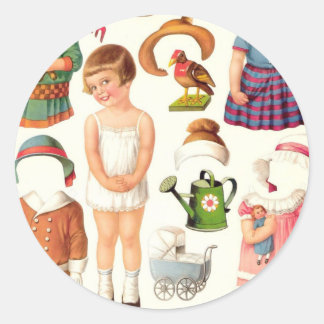 Pegatina Redonda Pegatinas de muñecas de papel para niñas