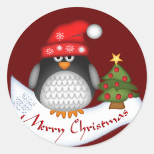 Pegatina Redonda Pegatinas de Navidad con pingüino y texto