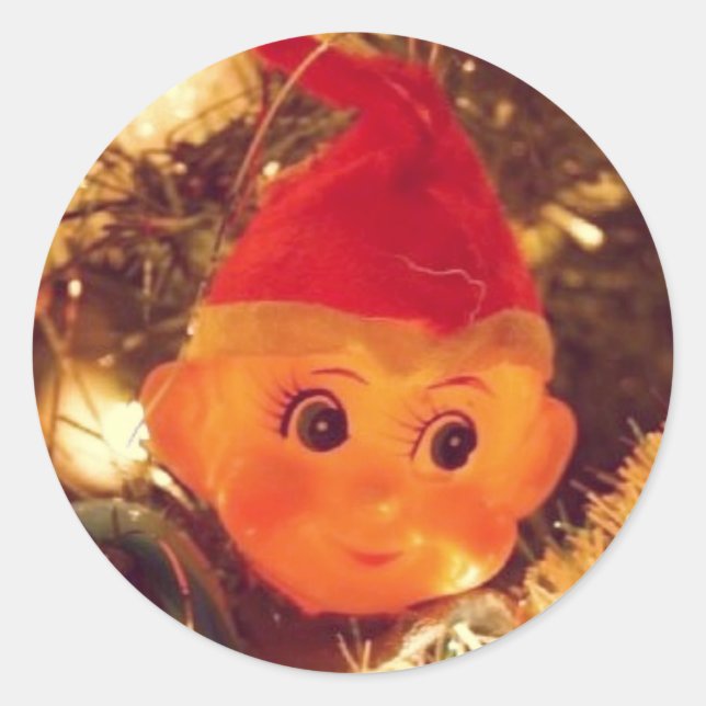 Pegatina Redonda Pegatinas de Navidad de Elf Vintage (Anverso)