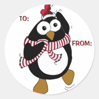 Pegatina Redonda Pegatinas de Navidad en pingüino: A y DESDE