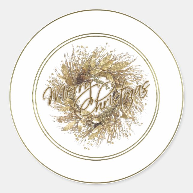 Pegatina Redonda Pegatinas de Navidad Gold Wreath Merry (Anverso)