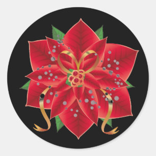 Pegatina Redonda Pegatinas de Navidad-Poinsettia roja