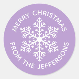 Pegatina Redonda Pegatinas de Navidad Purple Snowflake