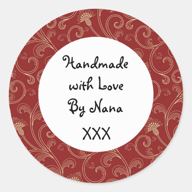 Pegatina Redonda Pegatinas de Navidad rojas hechas a mano (Anverso)