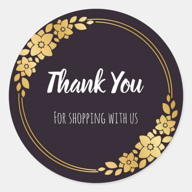 Pegatina Redonda Pegatinas de negocios en negro y oro (Anverso)