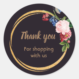 Pegatina Redonda Pegatinas de negocios negros florales