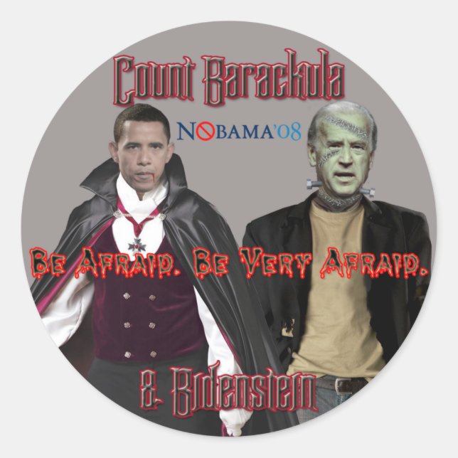 Pegatina Redonda Pegatinas de Nobama Halloween - Barackula y Bidens (Anverso)
