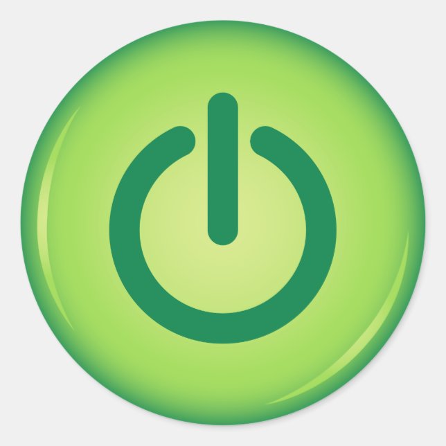 Pegatina Redonda Pegatinas de novedad de botón de encendido verde (Anverso)