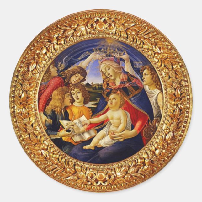Pegatina Redonda Pegatinas de Nuestra Señora Virgen María Magnifica (Anverso)