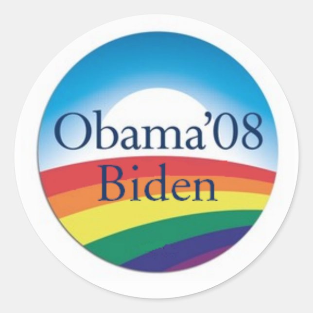 Pegatina Redonda Pegatinas de Obama Biden RAINBOW (Anverso)