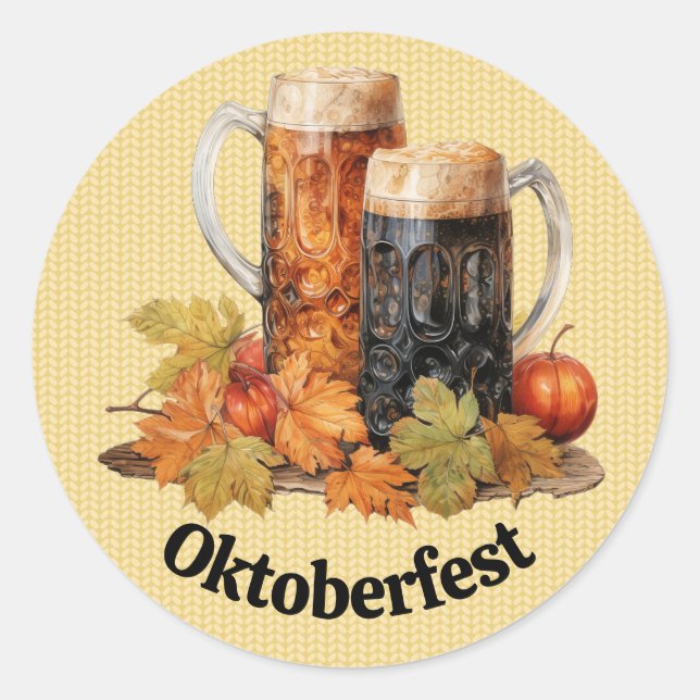 Pegatina Redonda Pegatinas de Oktoberfest Beer Mugs (Anverso)