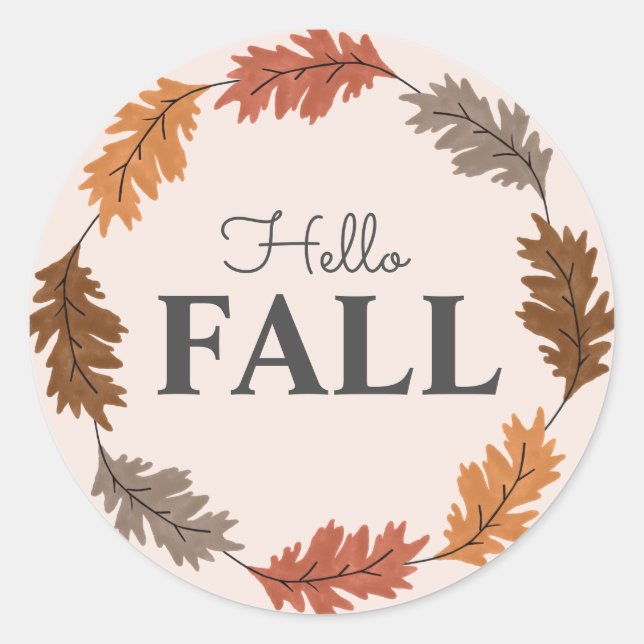 Pegatina Redonda Pegatinas de otoño de Hello Fall Watercolor (Anverso)