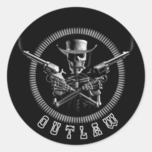Pegatina Redonda Pegatinas de Outlaw Skeleton