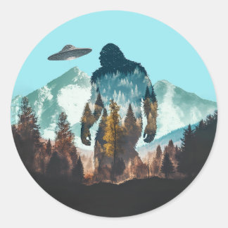 Pegatina Redonda Pegatinas de OVNI Bigfoot Sasquatch