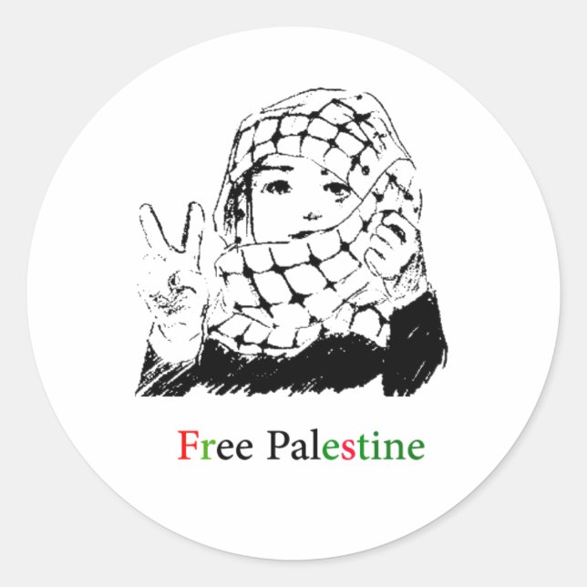 Pegatina Redonda Pegatinas de Palestina Libre (Anverso)