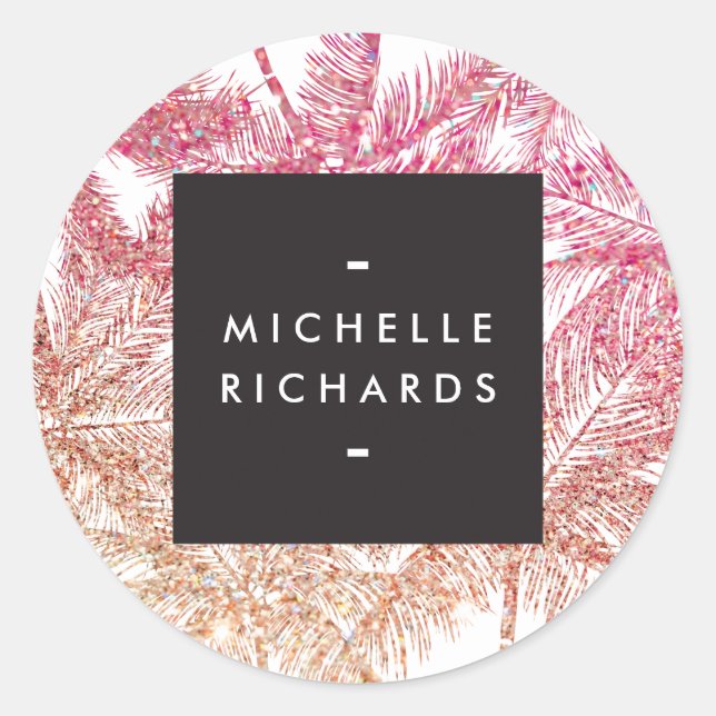 Pegatina Redonda Pegatinas de palmas de Purpurina rosado/bronce tro (Anverso)