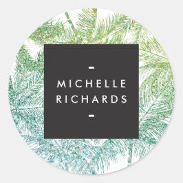 Pegatina Redonda Pegatinas de palmas Purpurinas Tropical Green/Aqua