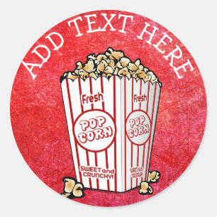 Pegatina Redonda PEGATINAS de palomitas de Fiesta PERSONALIZADOS