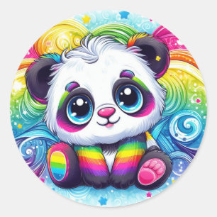 Pegatina Redonda Pegatinas de panda bebé arco iris