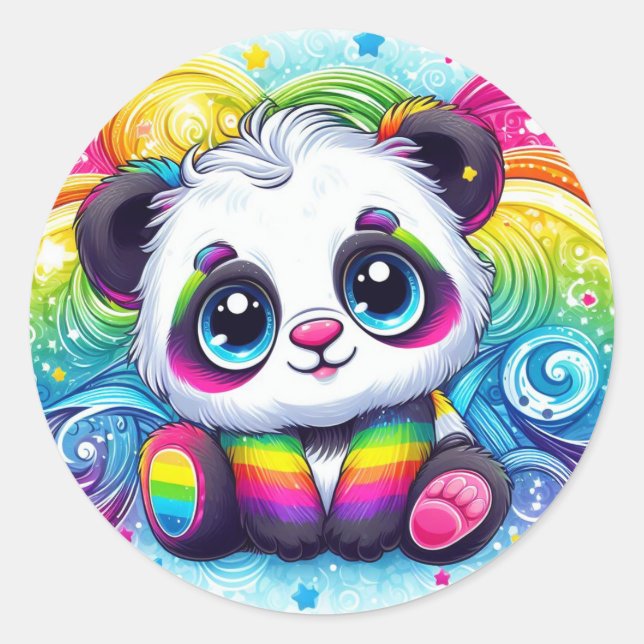 Pegatina Redonda Pegatinas de panda bebé arco iris (Anverso)
