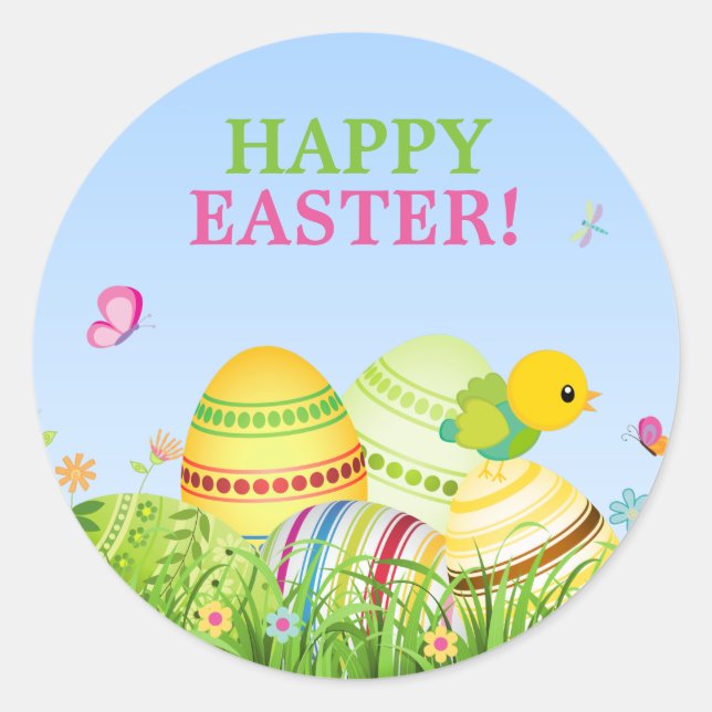 Pegatina Redonda Pegatinas de Pascua en Pascua (Anverso)