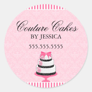 Pegatina Redonda Pegatinas de pastelería rosa Couture Cakes