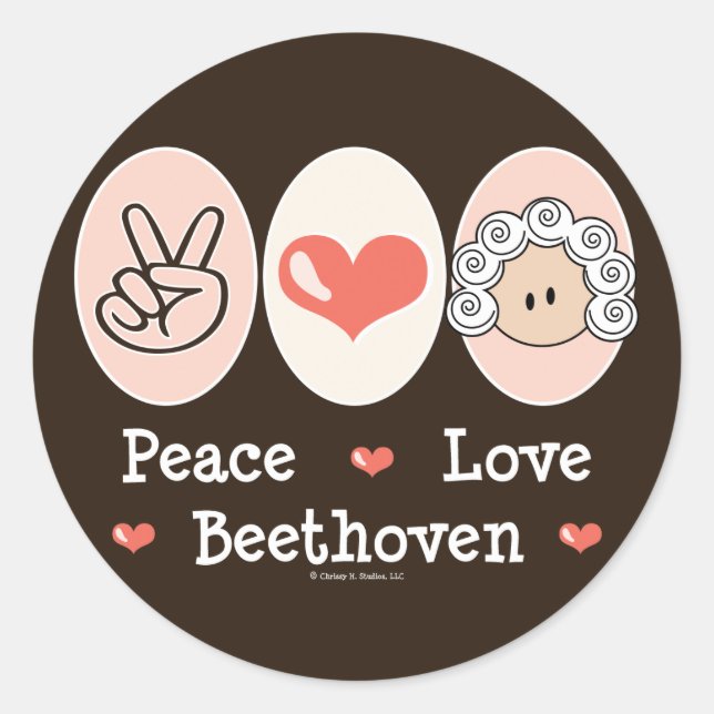 Pegatina Redonda Pegatinas de Peace Love Beethoven (Anverso)