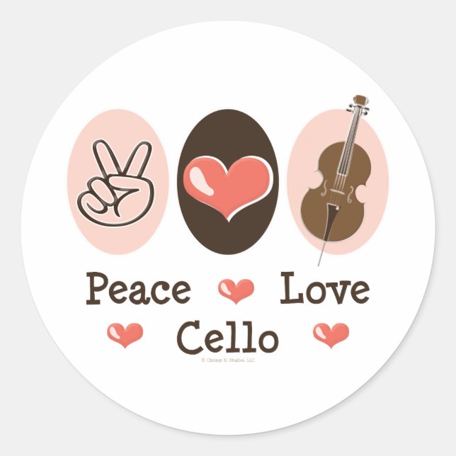 Pegatina Redonda Pegatinas de Peace Love Cello (Anverso)