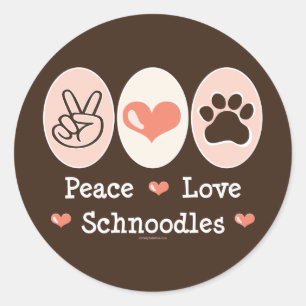 Pegatina Redonda Pegatinas de Peace Love Schnoodles
