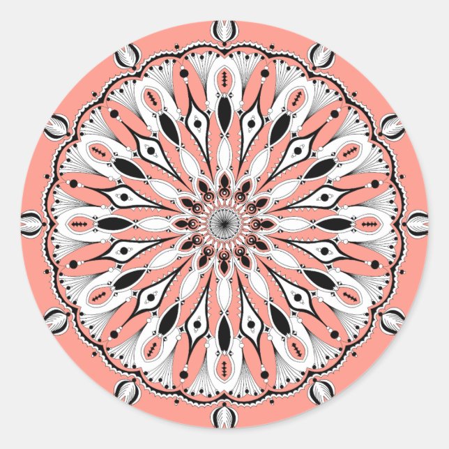 Pegatina Redonda Pegatinas de Peach Mandala (Design 2) (Anverso)