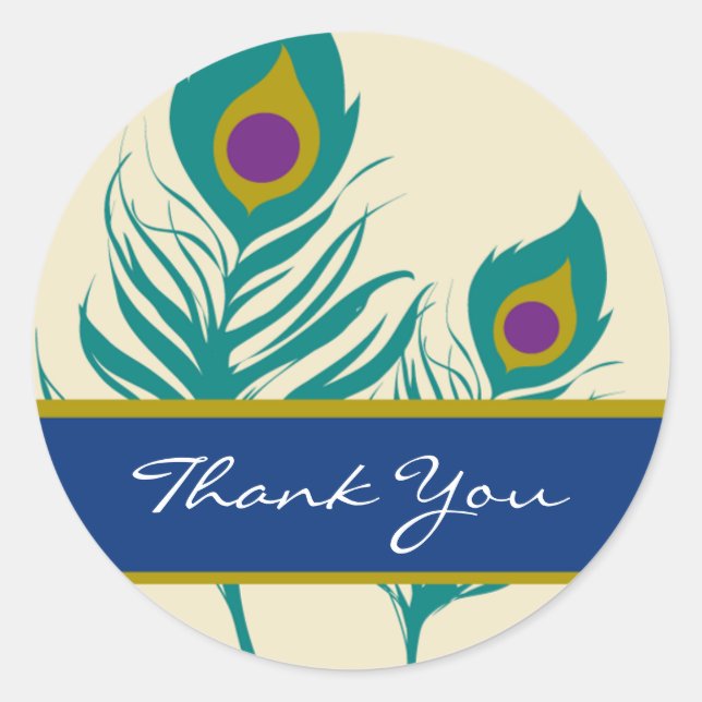 Pegatina Redonda Pegatinas de Peacock Feather (Anverso)