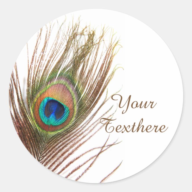 Pegatina Redonda Pegatinas de Peacock Feather Personalizado (Anverso)