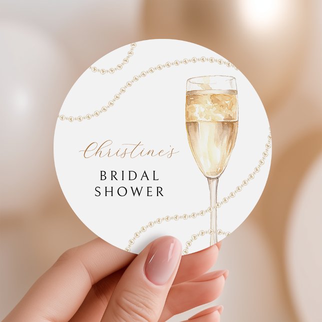 Pegatina Redonda Pegatinas de Pearls & Prosecco Gold Bridal Shower (Subido por el creador)