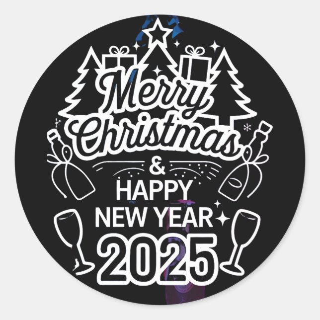Pegatina Redonda Pegatinas de Peel y Fiesta Feliz Año Nuevo 2025 (Anverso)