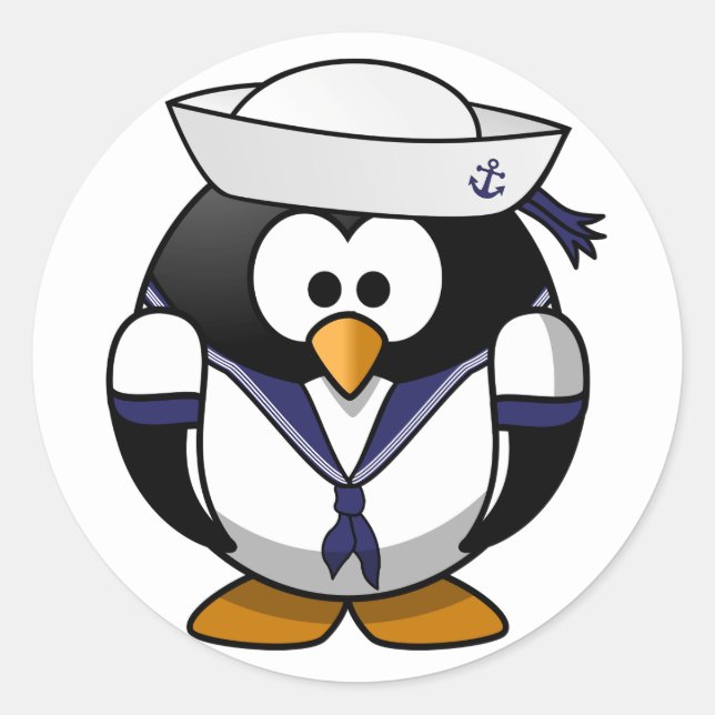 Pegatina Redonda Pegatinas de Penguin Sailor (Anverso)