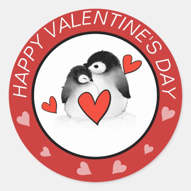 Pegatina Redonda Pegatinas de Penguins Hearts Valentines (Anverso)
