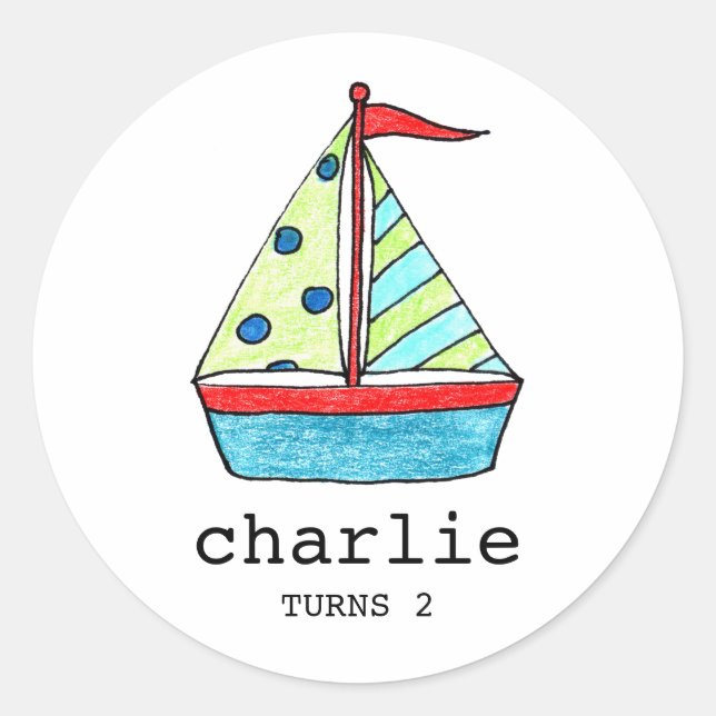 Pegatina Redonda Pegatinas de personalizado Sailboat | Topadores de (Anverso)