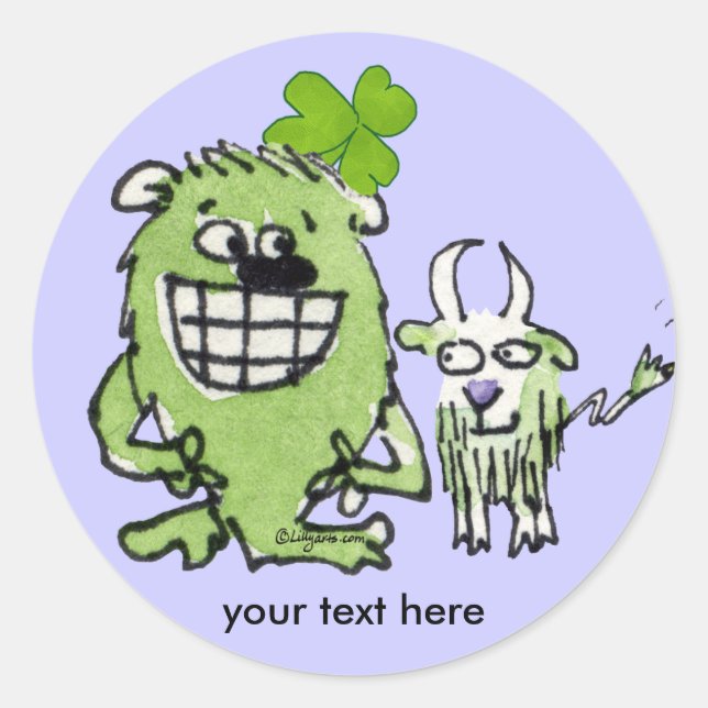 Pegatina Redonda Pegatinas de Personalizados de Green Monster Goat  (Anverso)