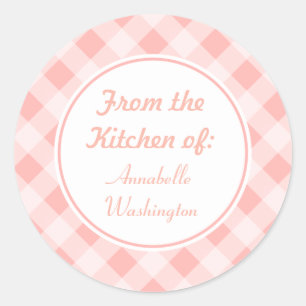 Pegatina Redonda Pegatinas de Pink Gingham Kitchen