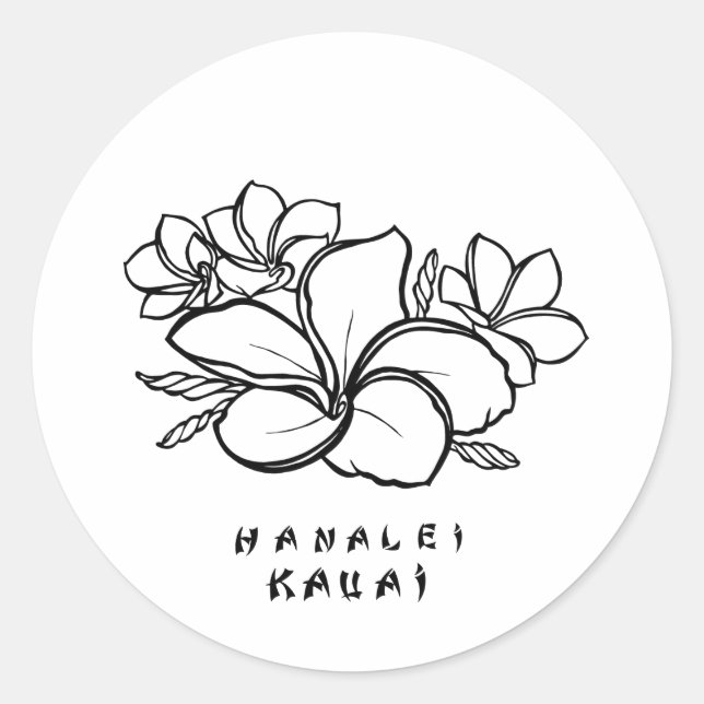 Pegatina Redonda Pegatinas de Plumeria Hanalei, Kauai (Anverso)