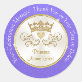 Pegatina Redonda Pegatinas de Princesas de Oro y Púrpura Personaliz