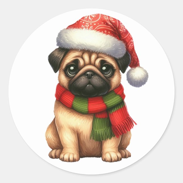 Pegatina Redonda Pegatinas de pug festivo (Anverso)