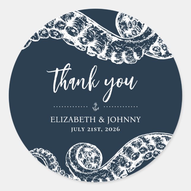 Pegatina Redonda Pegatinas de pulpo náutico favorecen el regalo (Anverso)