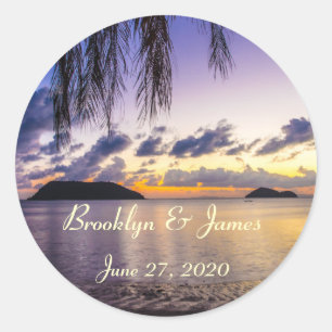 Pegatina Redonda Pegatinas de Purple Beach Wedding