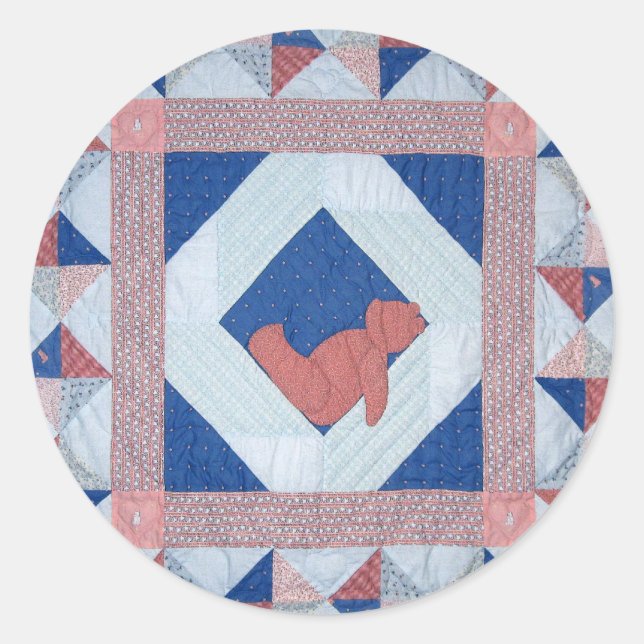Pegatina Redonda ¡Pegatinas de Quilt de Oso Sleepy! (Anverso)
