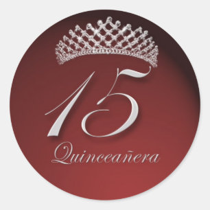 Pegatina Redonda Pegatinas de Quinceanera con Tiara