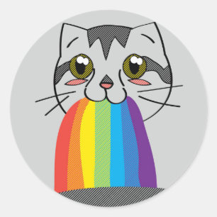 Pegatina Redonda Pegatinas de Rainbow Kitty Vomit