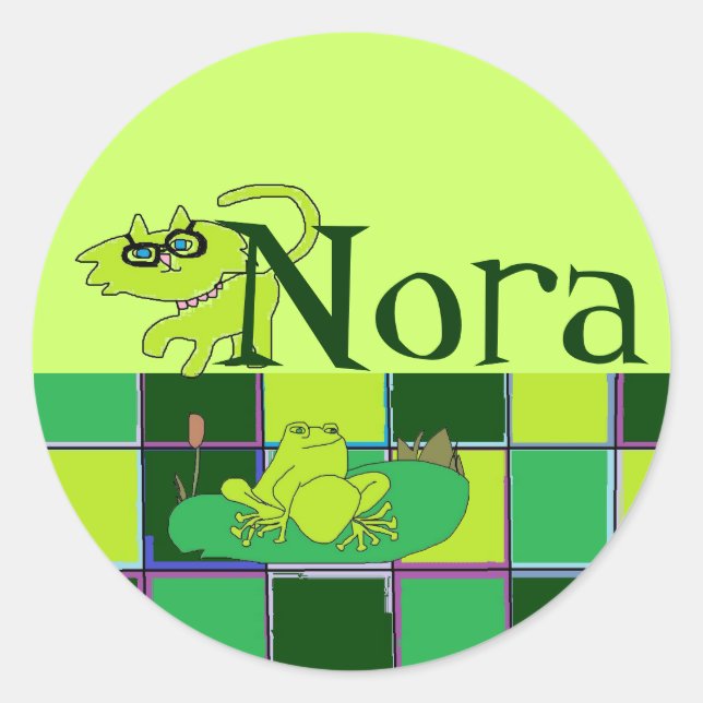 Pegatina Redonda Pegatinas de rana y gatito de Nora (Anverso)