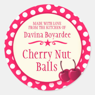 Pegatina Redonda Pegatinas de recambio de galletas rojas de cerezo 